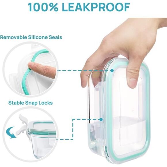 8Pack Glass Food Storage Containers with Airtight Lids,Glass Meal Prep Container - Picture 3 of 7